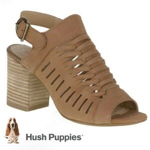 Hush Puppies Size 8 Tan Leather Fisherman Sandals with Block Heel and Open-Toe